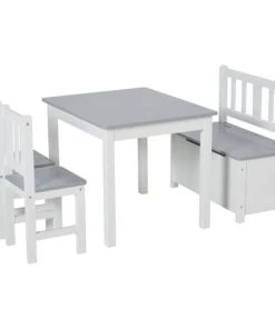 Homcom Tables Et Chaises Enfant Ensemble De Table Et Chaises Enfant De 4 Pièces Blanc Gris