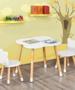 Commodes enfant Soldes 2022 -Commodes enfant Soldes 2022 ensemble scandinave table et chaises enfant motif ourson bois blanc 1