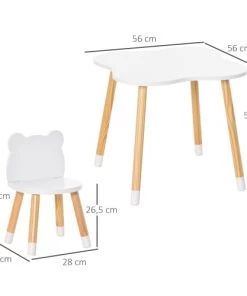 Homcom Tables Et Chaises Enfant Ensemble Scandinave Table Et Chaises Enfant Motif Ourson Bois Blanc -Commodes enfant Soldes 2022 ensemble scandinave table et chaises enfant motif ourson bois blanc 2