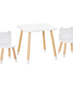 Homcom Tables Et Chaises Enfant Ensemble Scandinave Table Et Chaises Enfant Motif Ourson Bois Blanc