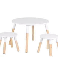 Toilinux Tables Et Chaises Enfant Ensemble Table Et 2 Tabourets Pour Enfants Bois Et Blanc