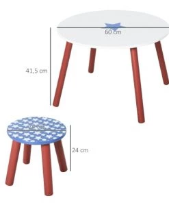 Homcom Tables Et Chaises Enfant Ensemble Table Et Chaises Enfant Motif étoilé Bois Bleu Blanc -Commodes enfant Soldes 2022 ensemble table et chaises enfant motif etoile bois bleu blanc 2