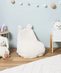 Toilinux Fauteuils Et Poufs Enfant Fauteuil Pour Enfant En Forme De Poire En Fausse Fourrure Blanc -Commodes enfant Soldes 2022 fauteuil pour enfant en forme de poire en fausse fourrure blanc 1