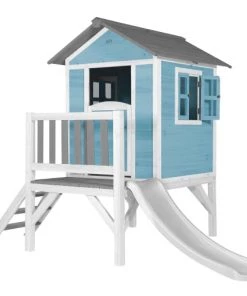 Axi Mobilier De Jardin Enfant Maisonnette Bleue Sur Pilotis Avec Toboggan Blanc