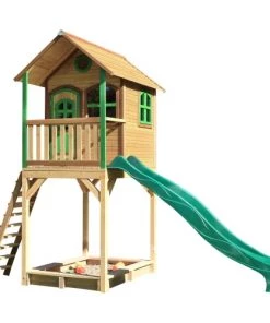 Axi Mobilier De Jardin Enfant Maisonnette Brun/vert Avec Toboggan Vert