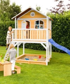 Axi Mobilier De Jardin Enfant Maisonnette En Bois Brun/ Blanc Sur Pilotis Avec Toboggan Bleu -Commodes enfant Soldes 2022 maisonnette en bois brun blanc sur pilotis avec toboggan bleu 2