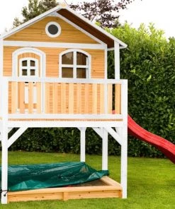 Axi Mobilier De Jardin Enfant Maisonnette En Bois Brun/ Blanc Sur Pilotis Avec Toboggan Rouge -Commodes enfant Soldes 2022 maisonnette en bois brun blanc sur pilotis avec toboggan rouge 1