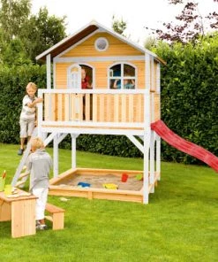 Axi Mobilier De Jardin Enfant Maisonnette En Bois Brun/ Blanc Sur Pilotis Avec Toboggan Rouge -Commodes enfant Soldes 2022 maisonnette en bois brun blanc sur pilotis avec toboggan rouge 2