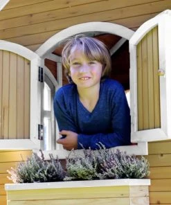 Axi Mobilier De Jardin Enfant Maisonnette En Bois Brun/ Blanc Sur Pilotis Avec Toboggan Vert -Commodes enfant Soldes 2022 maisonnette en bois brun blanc sur pilotis avec toboggan vert 4