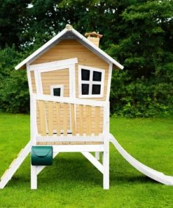 Axi Mobilier De Jardin Enfant Maisonnette En Bois écologique Avec Toboggan Blanc -Commodes enfant Soldes 2022 maisonnette en bois ecologique avec toboggan blanc 1