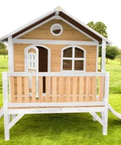 Axi Mobilier De Jardin Enfant Maisonnette Sur Pilotis En Bois Brun/blanc Avec Toboggan Blanc -Commodes enfant Soldes 2022 maisonnette sur pilotis en bois brun blanc avec toboggan blanc 1