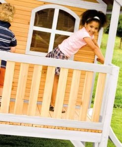 Axi Mobilier De Jardin Enfant Maisonnette Sur Pilotis En Bois Brun/blanc Avec Toboggan Blanc -Commodes enfant Soldes 2022 maisonnette sur pilotis en bois brun blanc avec toboggan blanc 3