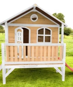 Axi Mobilier De Jardin Enfant Maisonnette Sur Pilotis En Bois Brun/blanc Avec Toboggan Rouge -Commodes enfant Soldes 2022 maisonnette sur pilotis en bois brun blanc avec toboggan rouge 1