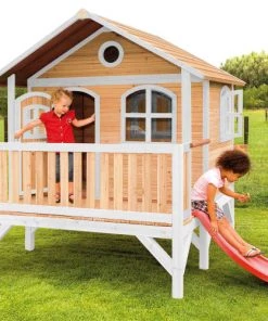Axi Mobilier De Jardin Enfant Maisonnette Sur Pilotis En Bois Brun/blanc Avec Toboggan Rouge -Commodes enfant Soldes 2022 maisonnette sur pilotis en bois brun blanc avec toboggan rouge 2