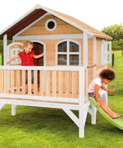 Axi Mobilier De Jardin Enfant Maisonnette Sur Pilotis En Bois Brun/blanc Avec Toboggan Vert -Commodes enfant Soldes 2022 maisonnette sur pilotis en bois brun blanc avec toboggan vert 2