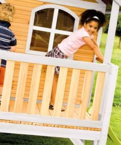 Axi Mobilier De Jardin Enfant Maisonnette Sur Pilotis En Bois Brun/blanc Avec Toboggan Vert -Commodes enfant Soldes 2022 maisonnette sur pilotis en bois brun blanc avec toboggan vert 3