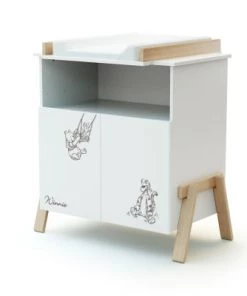 AT4 Commodes Enfant Meuble à Langer Blanc Et Hêtre