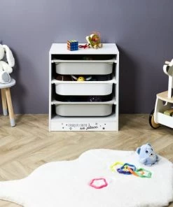 Toilinux Commodes Enfant Meuble De Rangement Enfant à 3 Bacs Gris Et Blanc -Commodes enfant Soldes 2022 meuble de rangement enfant a 3 bacs gris et blanc 3