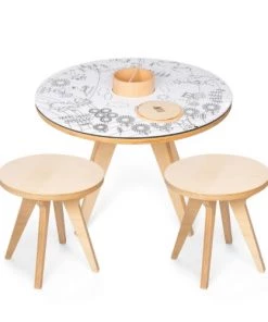 Drawin’table Tables Et Chaises Enfant Table à Dessiner Multifonction 70x70x48 Cm Avec 2 Tabourets