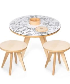 Drawin’table Tables Et Chaises Enfant Table à Dessiner Multifonction 70x70x48 Cm Avec 2 Tabourets