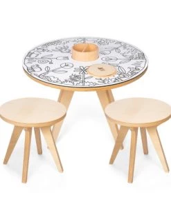 Drawin’table Tables Et Chaises Enfant Table à Dessiner Multifonction 70x70x48 Cm Avec 2 Tabourets