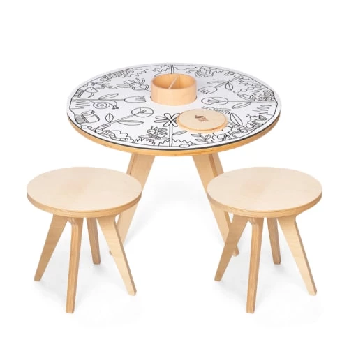 Drawin’table Tables Et Chaises Enfant Table à Dessiner Multifonction 70x70x48 Cm Avec 2 Tabourets 3 Drawin’table Tables Et Chaises Enfant Table à Dessiner Multifonction 70x70x48 Cm Avec 2 Tabourets