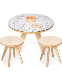Drawin’table Tables Et Chaises Enfant Table à Dessiner Multifonction 70x70x48 Cm Avec 2 Tabourets