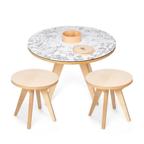 Drawin’table Tables Et Chaises Enfant Table à Dessiner Multifonction 70x70x48 Cm Avec 2 Tabourets 3 Drawin’table Tables Et Chaises Enfant Table à Dessiner Multifonction 70x70x48 Cm Avec 2 Tabourets