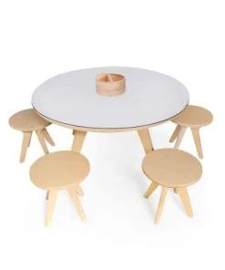 Drawin’table Tables Et Chaises Enfant Table à Dessiner Multifonction XXL En Bois D90 Cm Avec 4 Tabourets