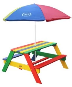 Axi Mobilier De Jardin Enfant Table De Pique-nique Avec Parasol Arc-en-ciel