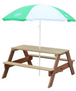 Axi Mobilier De Jardin Enfant Table De Pique-nique Avec Parasol Vert Blanc
