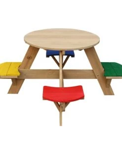 Axi Mobilier De Jardin Enfant Table De Pique-nique Ronde En Bois Arc-en-ciel -Commodes enfant Soldes 2022 table de pique nique ronde en bois arc en ciel 2