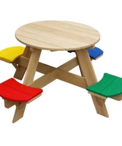 Axi Mobilier De Jardin Enfant Table De Pique-nique Ronde En Bois Arc-en-ciel