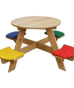 Axi Mobilier De Jardin Enfant Table De Pique-nique Ronde En Bois Arc-en-ciel -Commodes enfant Soldes 2022 table de pique nique ronde en bois arc en ciel 4
