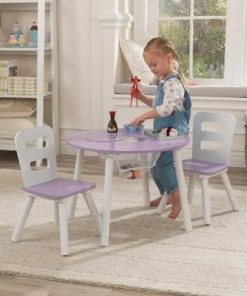 KidKraft Tables Et Chaises Enfant Table Enfant Ronde Et 2 Chaises En Bois Coloris Violet -Commodes enfant Soldes 2022 table enfant ronde et 2 chaises en bois coloris violet 2