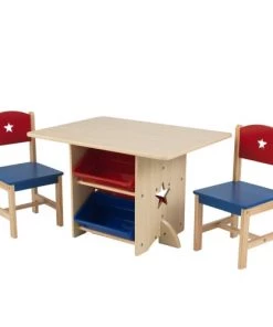 KidKraft Tables Et Chaises Enfant Table Rangement Enfant Bois Naturel Et Bacs Rouge Et Bleu