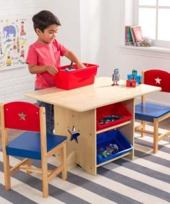 KidKraft Tables Et Chaises Enfant Table Rangement Enfant Bois Naturel Et Bacs Rouge Et Bleu -Commodes enfant Soldes 2022 table rangement enfant bois naturel et bacs rouge et bleu 3