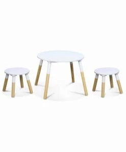 Alice's Garden Tables Et Chaises Enfant Table Ronde Et Deux Tabourets Pour Enfants Naturel Blanc