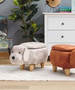 Beliani Fauteuils Et Poufs Enfant Tabouret Enfant En Velours Marron -Commodes enfant Soldes 2022 tabouret enfant en velours marron 1