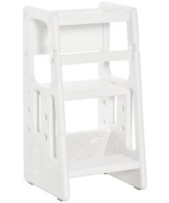 Homcom Fauteuils Et Poufs Enfant Tour D'apprentissage Pour Enfants Hauteur Réglable Sur 3 Niveaux Blanc