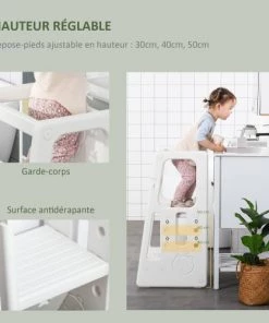 Homcom Fauteuils Et Poufs Enfant Tour D'apprentissage Pour Enfants Hauteur Réglable Sur 3 Niveaux Blanc -Commodes enfant Soldes 2022 tour d apprentissage pour enfants hauteur reglable sur 3 niveaux blanc 4